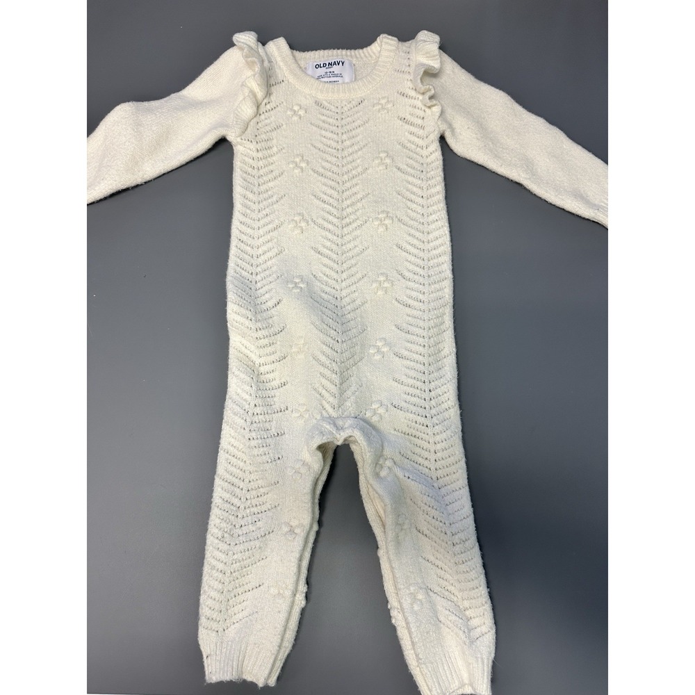Ivory Knit Sweater Ruffled One Piece Long Sleeve 12-18 M Soft Christmas Outfit